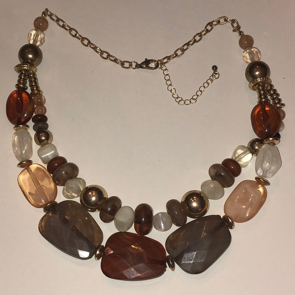 Elegant Multi Color Neutral Tones Chunky Boho Beaded Statement Necklace